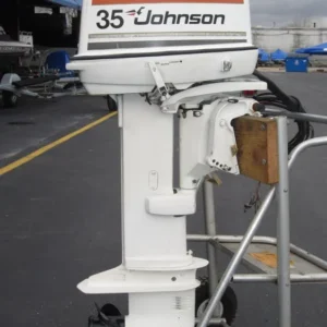 1977 Johnson SeaHorse 35 HP 2 Cylinder Carbureted 2 Stroke 20″ (Long Shaft) Outboard Moto